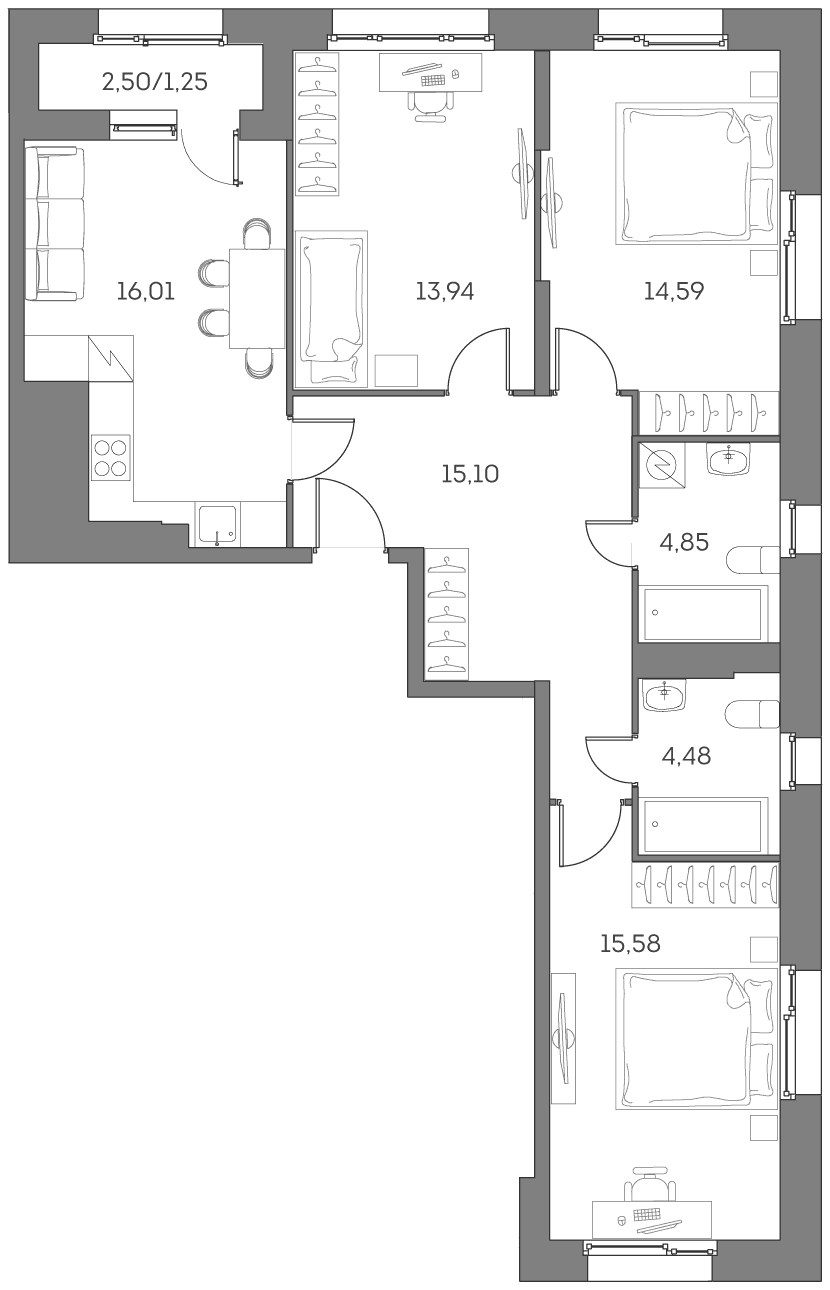 Аквилон BESIDE 2.0 Москва — планировка 1