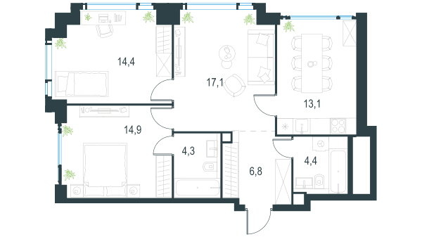 Level Мичуринский, этапы 1 и 2 Москва — планировка 3