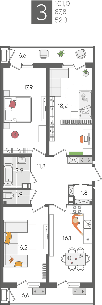 Рекорд 2 Краснодар — планировка 3