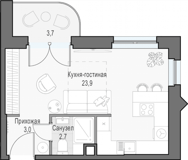 Достижение Москва — планировка Студия