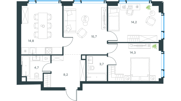 Level Мичуринский, этапы 1 и 2 Москва — планировка 3
