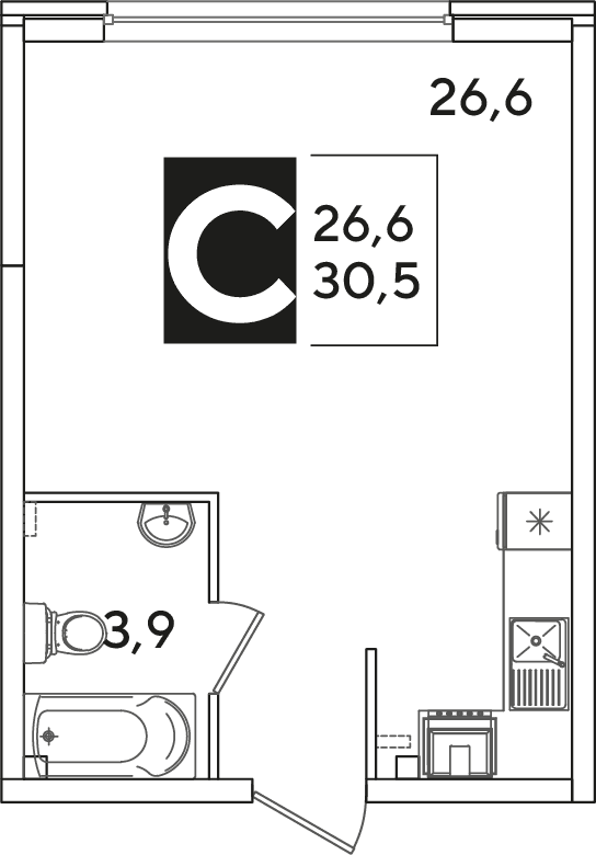 Самолёт Краснодар — планировка Студия