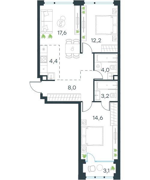 Level Мичуринский, этапы 1 и 2 Москва — планировка 3