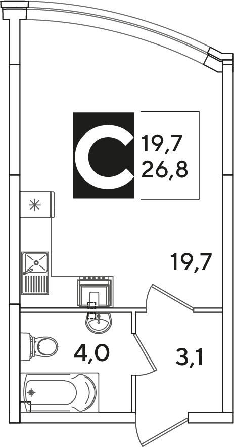 Самолёт Краснодар — планировка Студия