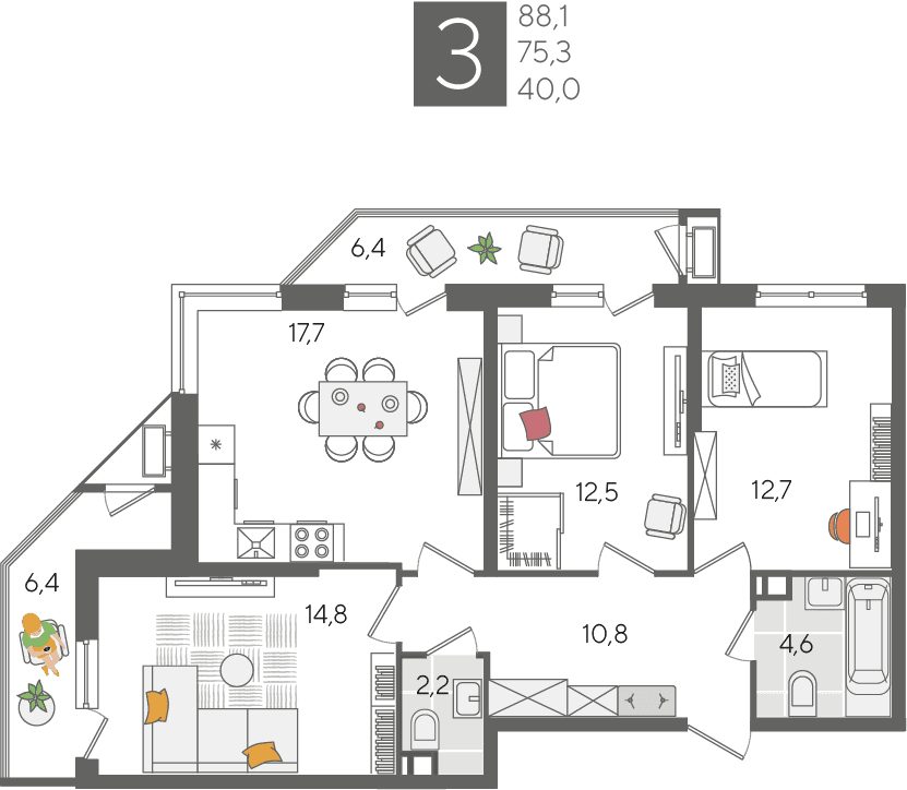 Рекорд 2 Краснодар — планировка 3
