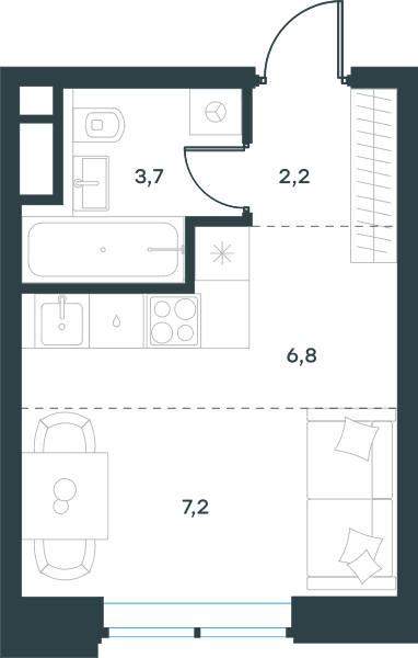 Level Причальный Москва — планировка Студия