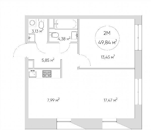 Nice loft Москва — планировка 2-комнатные апартаменты