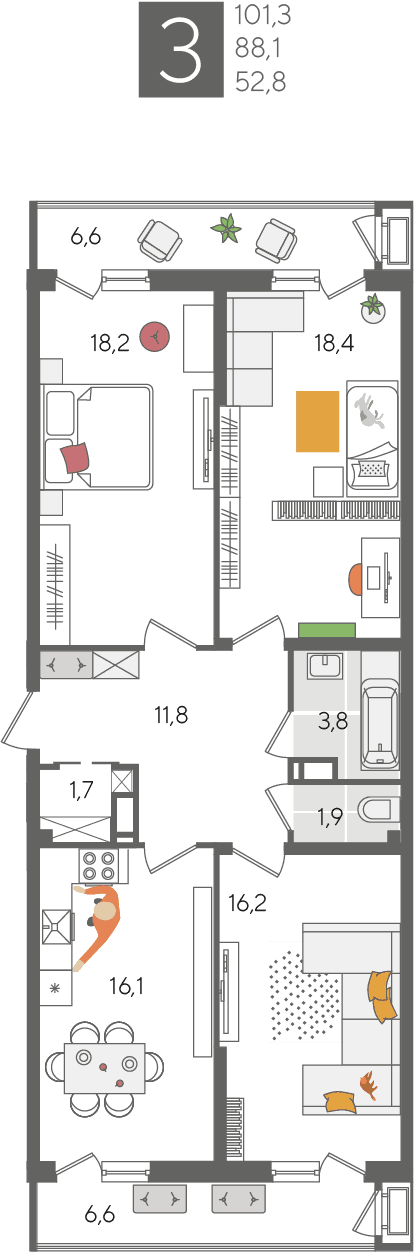 Рекорд 2 Краснодар — планировка 3