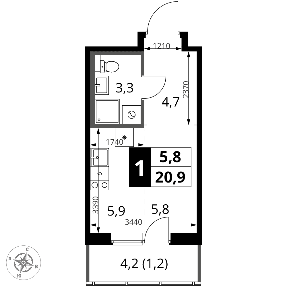 1-й Ясеневский Москва — планировка Студия