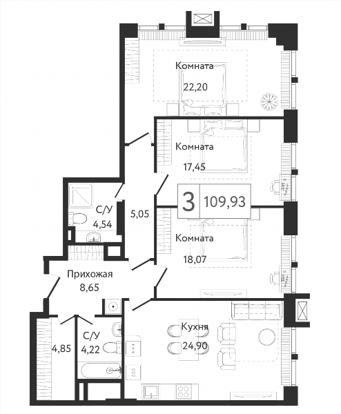Dream Towers Москва — планировка 3