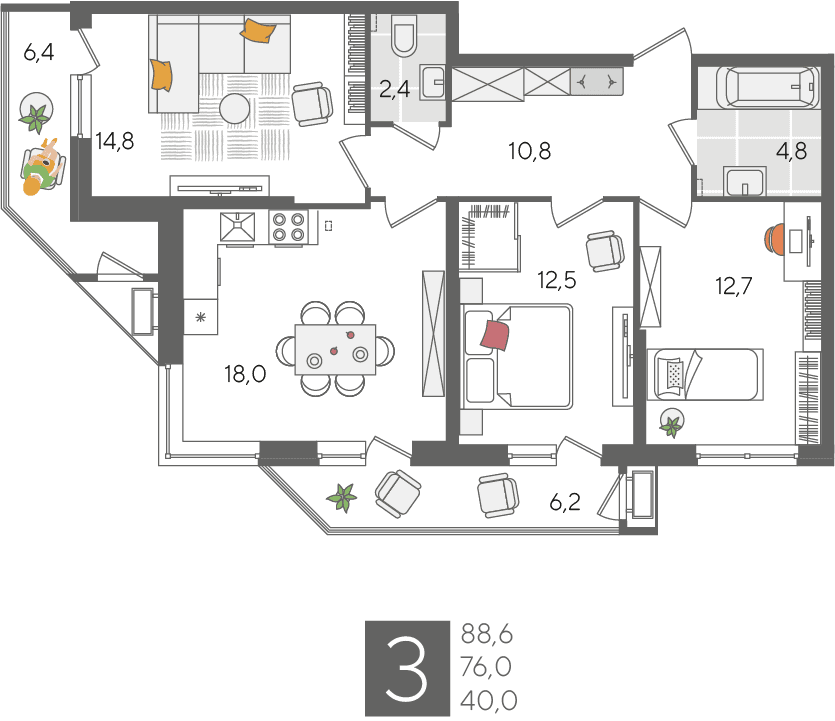 Рекорд 2 Краснодар — планировка 3