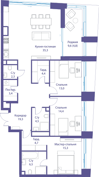 Река, Река-3 | Клубный дом Москва — планировка 3