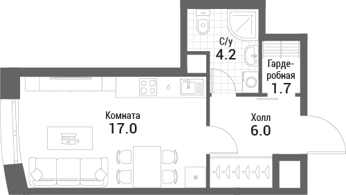 Nagatino i-Land Москва — планировка Студия