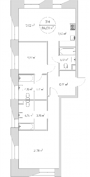 Nice loft Москва — планировка 3-комнатные апартаменты