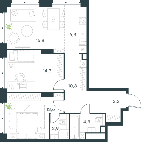 Level Звенигородская, этап 1 Москва — планировка 3