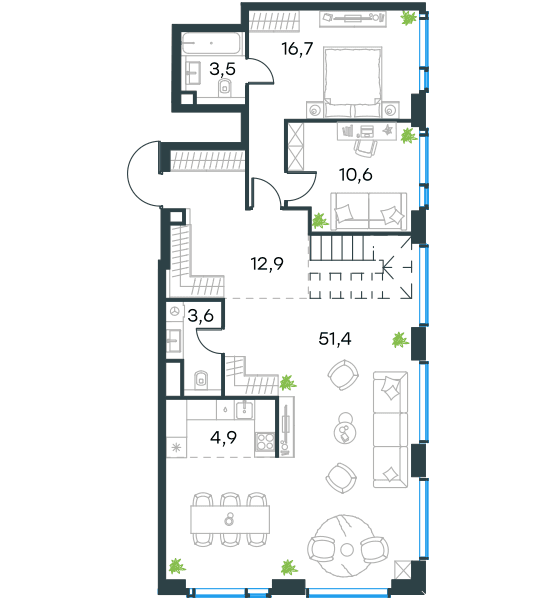 Level Мичуринский, этапы 1 и 2 Москва — планировка 6