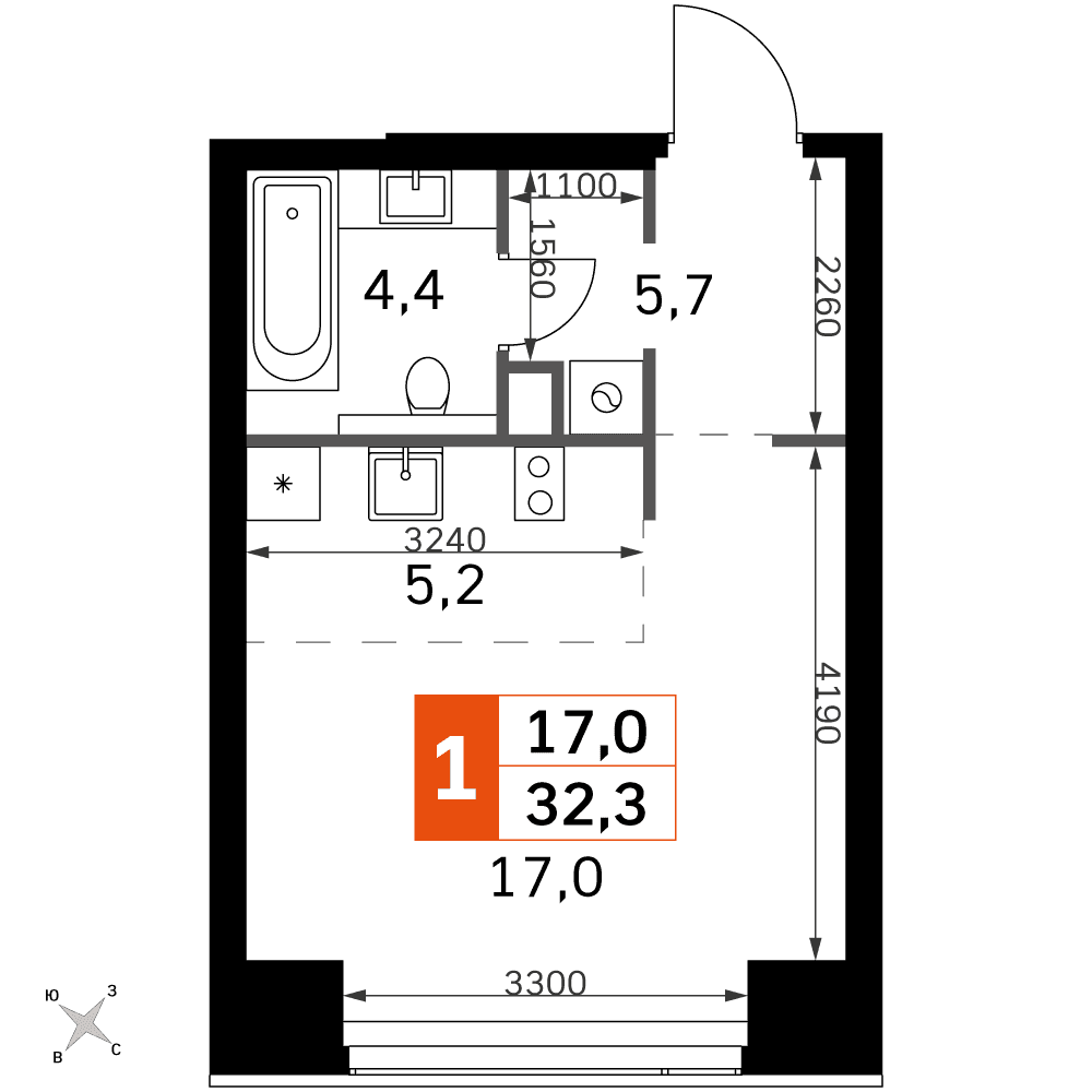 Amber City Москва — планировка Студия
